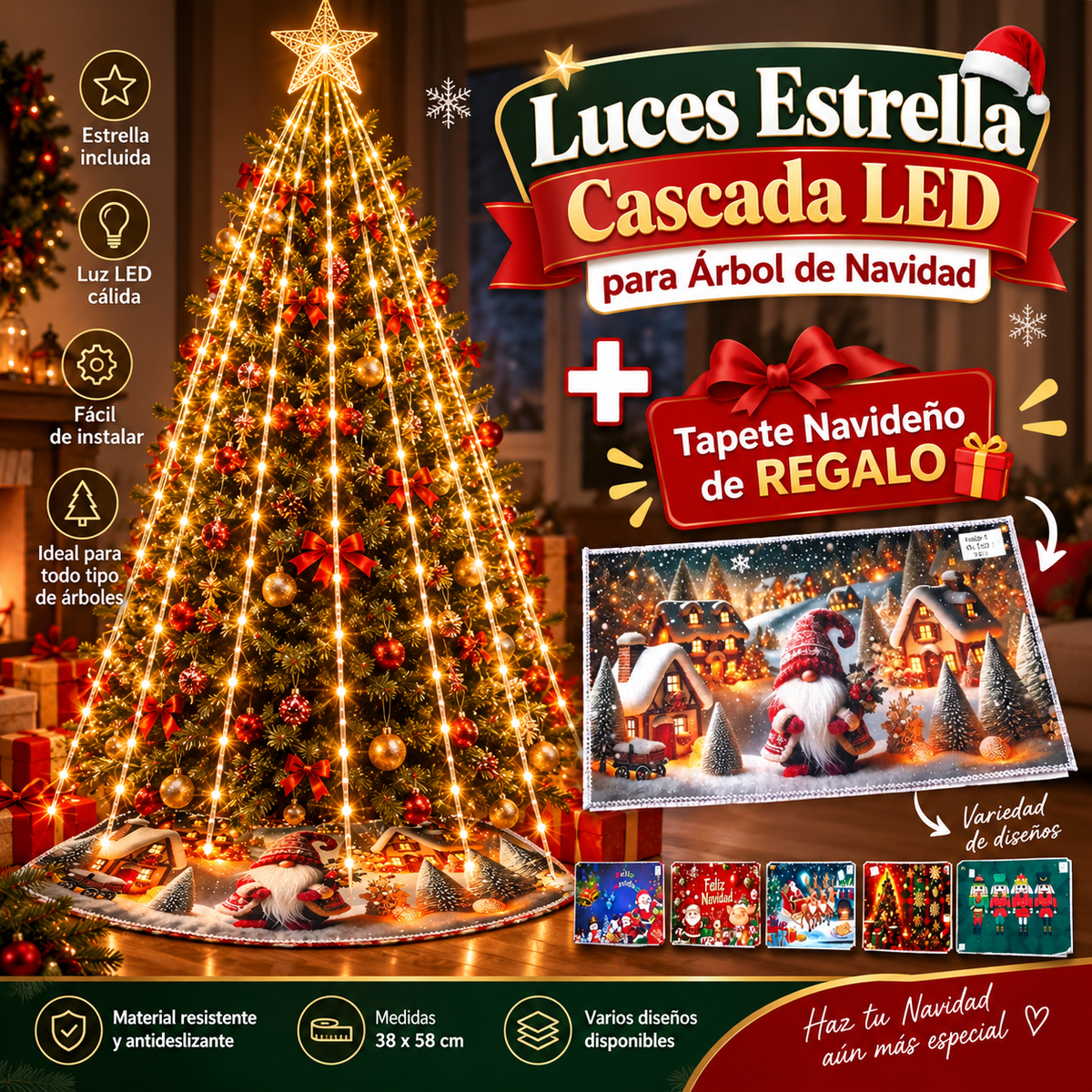 Luz Cascada Estrella ¡Enciende la Navidad!